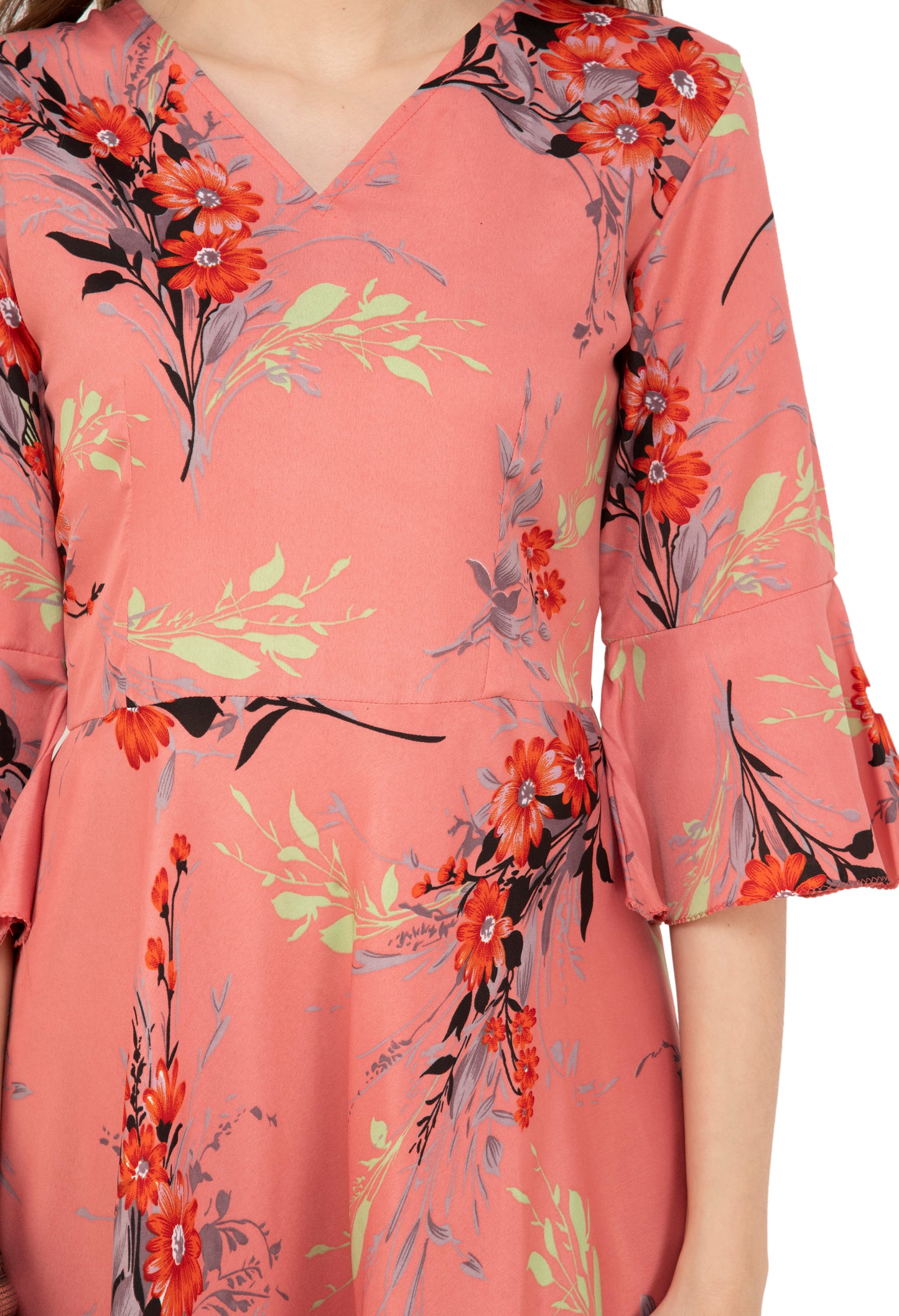 Rudraaksha Floral Bell Sleeve Dress