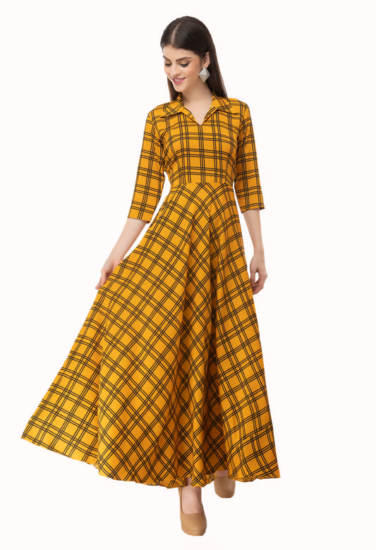 Safari Collared Checkered Maxi Dress