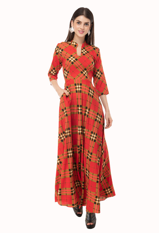 Safari Collared Cheeckered Maxi Dress