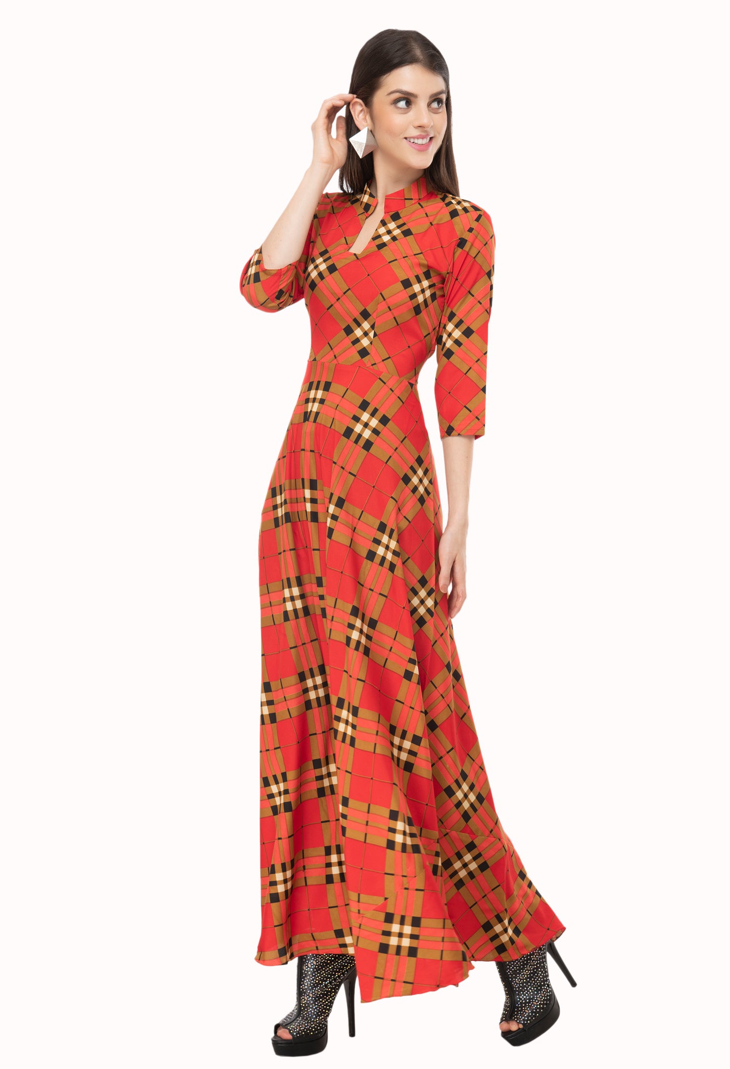 Safari Collared Cheeckered Maxi Dress