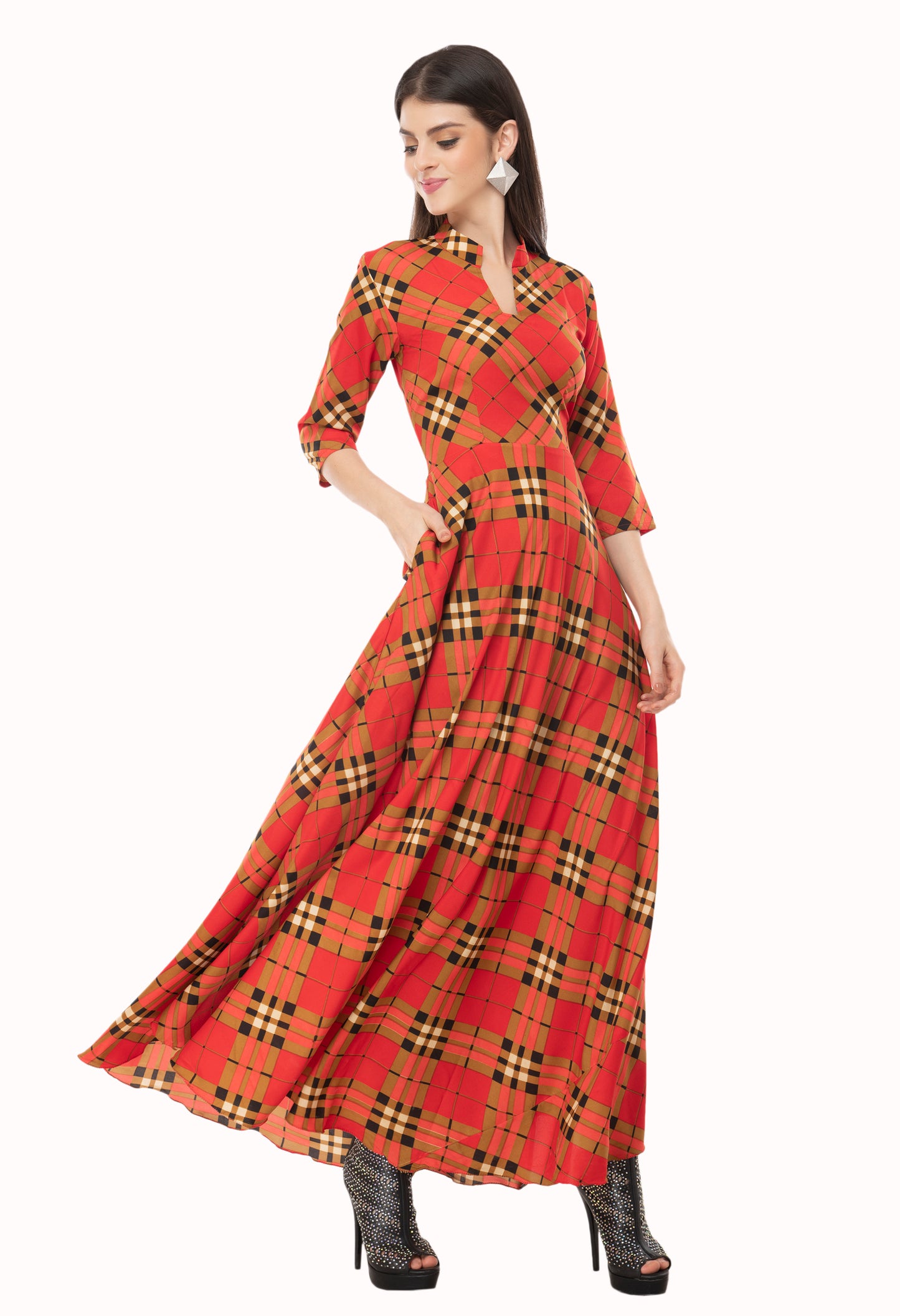 Safari Collared Cheeckered Maxi Dress