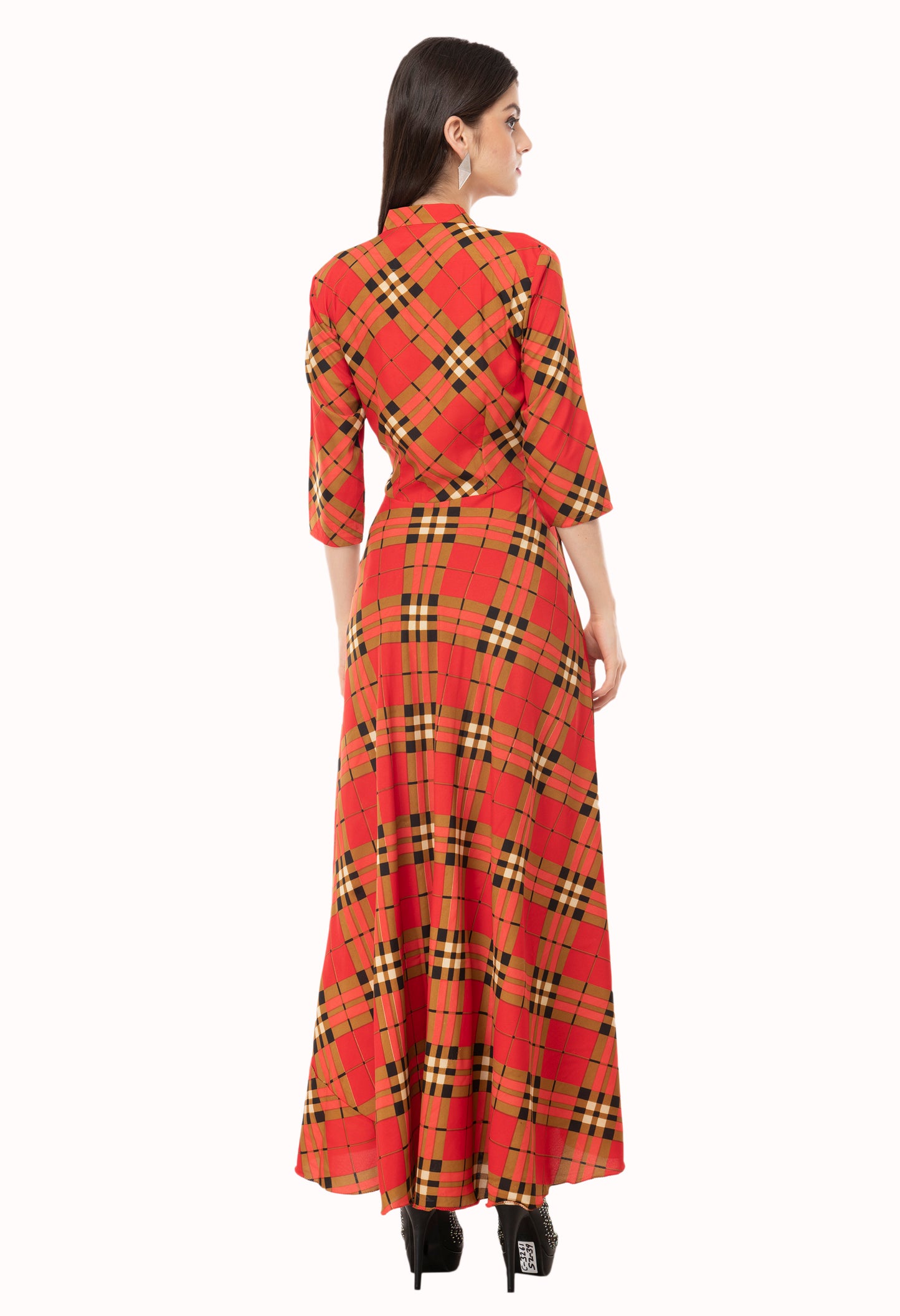 Safari Collared Cheeckered Maxi Dress