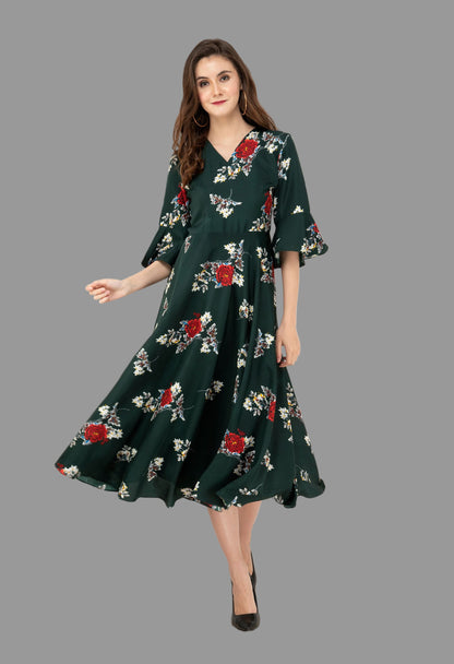 Women’s Floral Fit & Flare Dress – Elegant Casual Wear