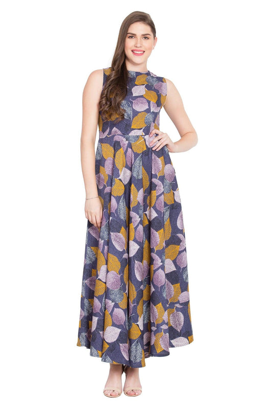 Rudraaksha Women’s mauve Printed Maxi Dress | Sleeveless boat Neck Long Dress for Casual, Party & Daily Wear RUDRAAKSHA