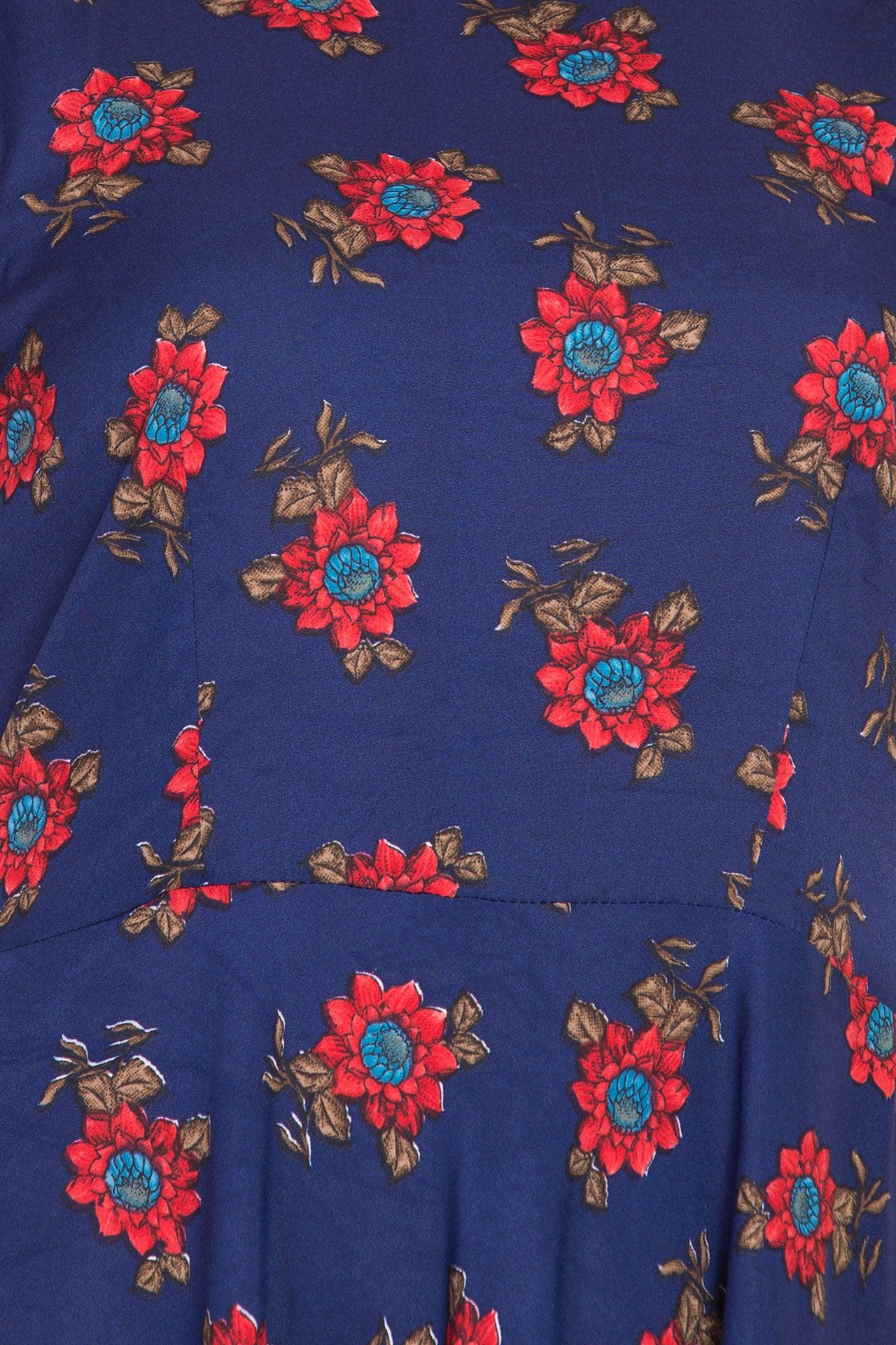 Rudraaksha Women’s Navy Blue Floral Printed Crepe Maxi Dress | Sleeveless Round Neck Long Dress for Casual & Daily Wear RUDRAAKSHA