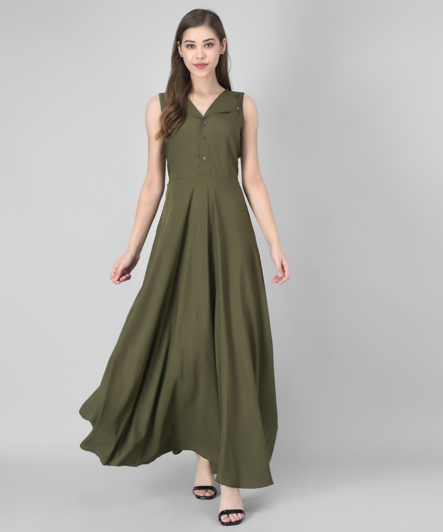 women crepe fit and flary dress