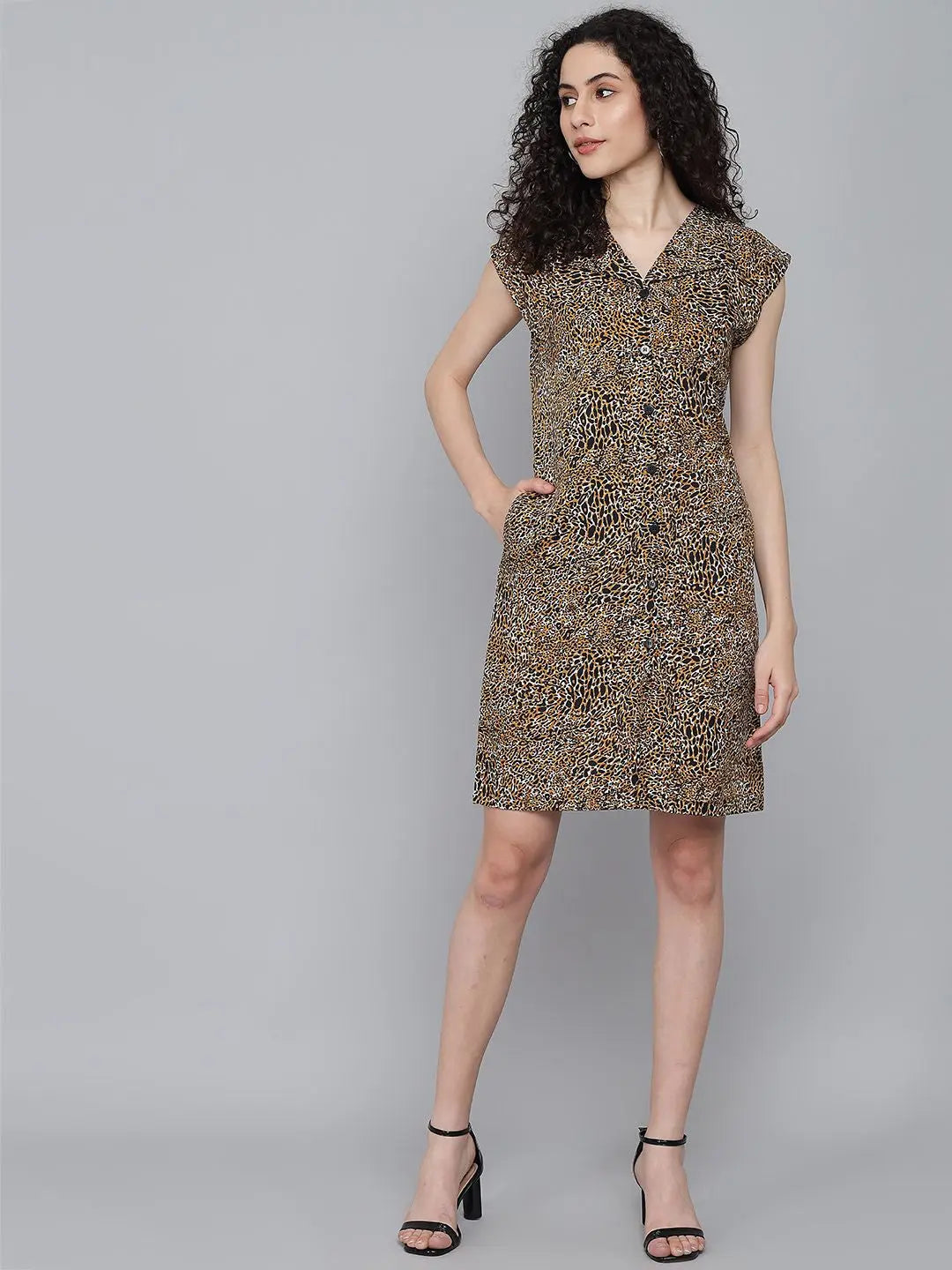 Leo Panther Animal Print Cotton Comfort  brown dress