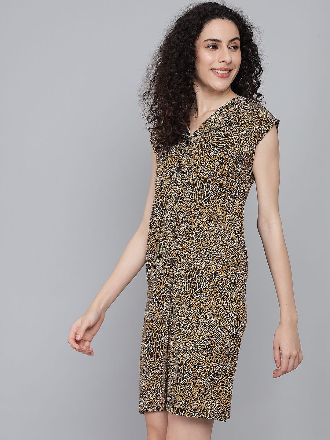 Leo Panther  Print Cotton Comfort  brown dress