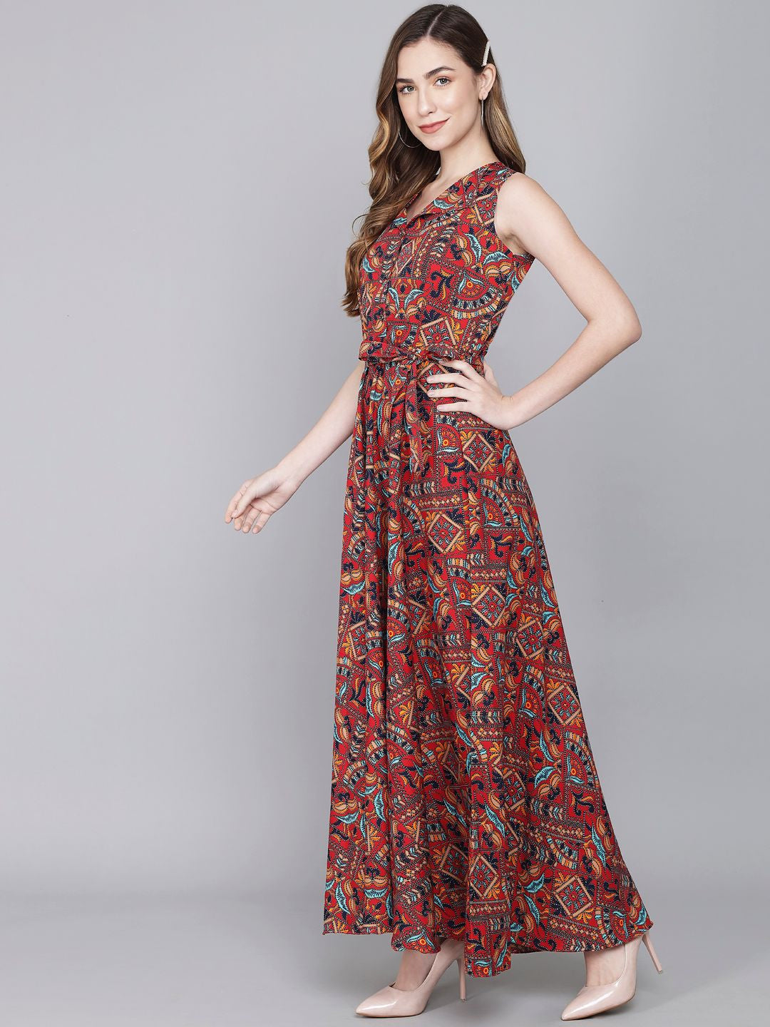 Rudraaksha women stylish  crepe printed maxi dress