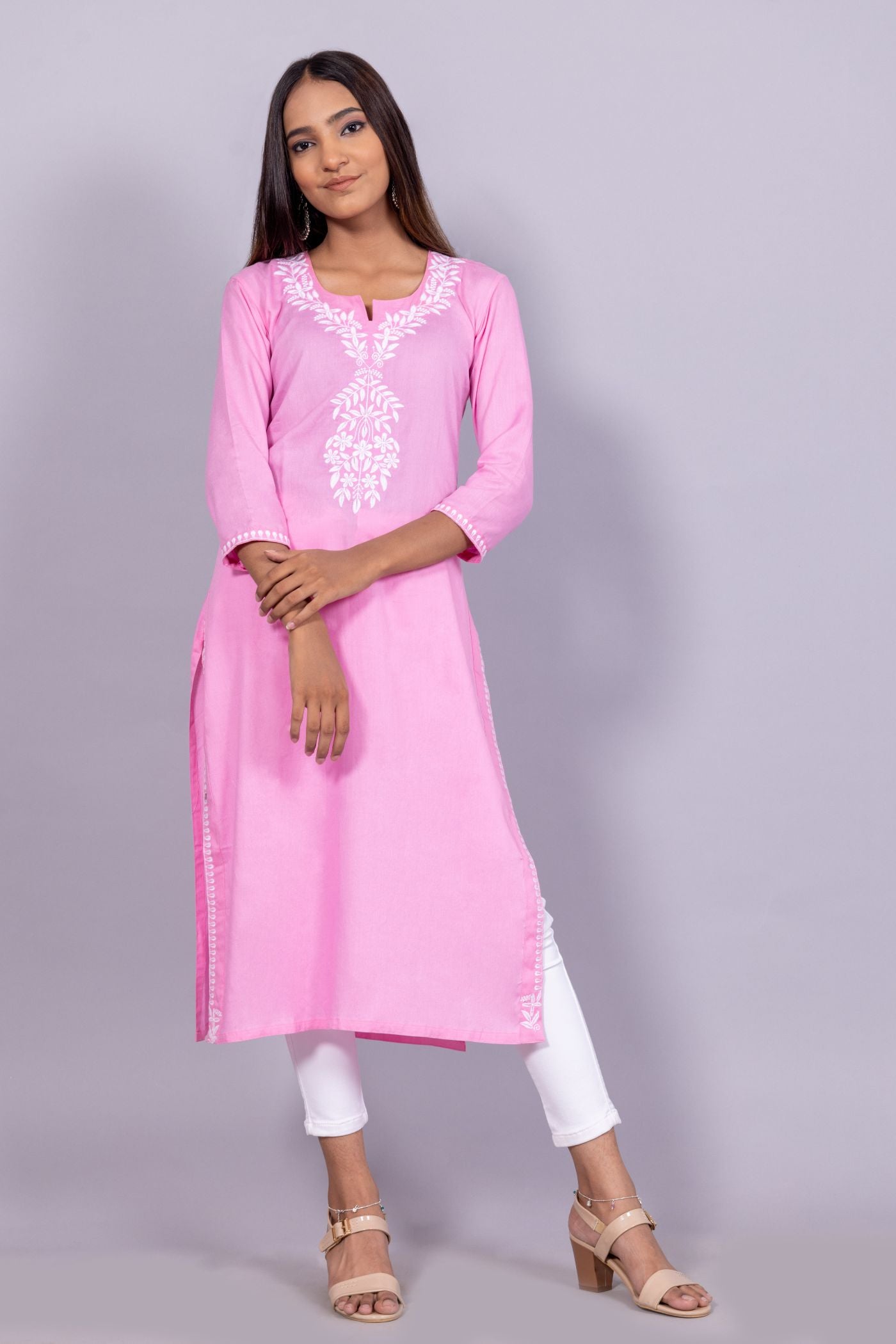 Cotton Chikankari Kurti (Pink)