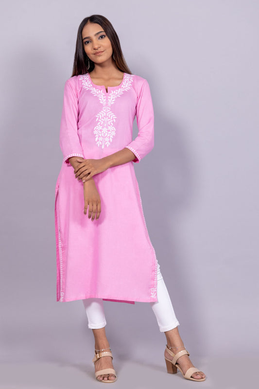 Cotton Chikankari Kurti (Pink)