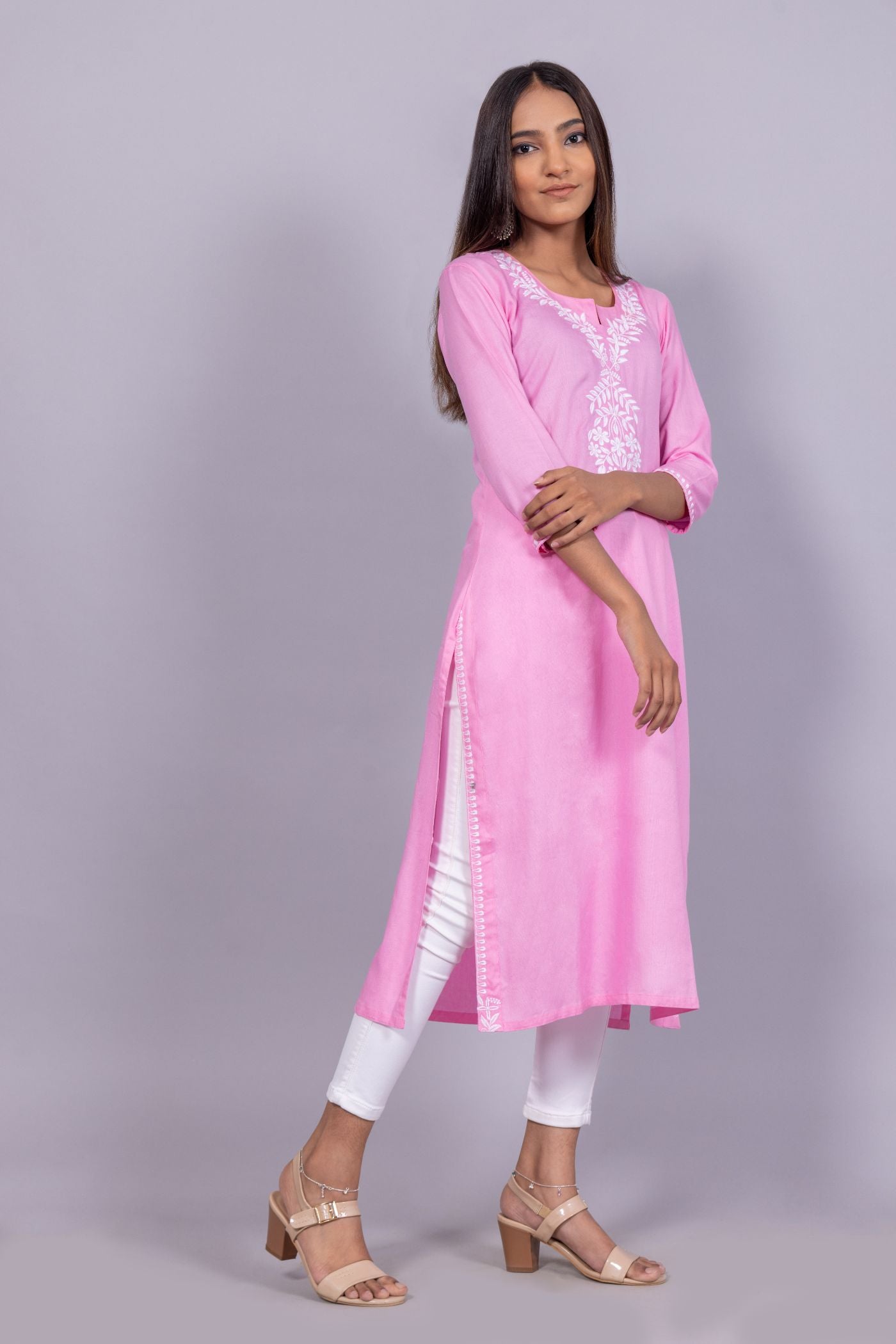 Cotton Chikankari Kurti (Pink)