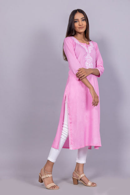 Cotton Chikankari Kurti (Pink)