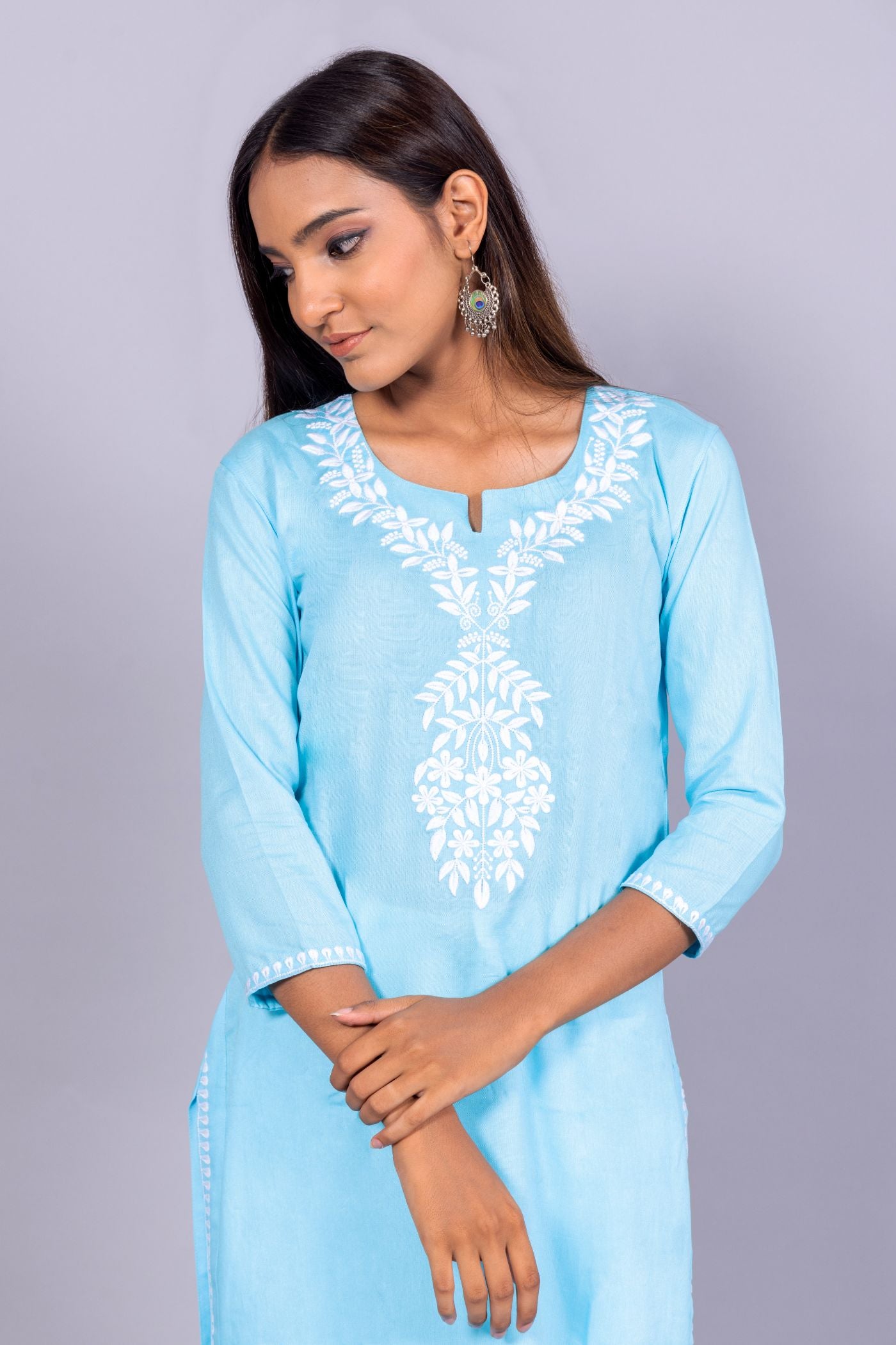 Cotton Chikankari Kurti (Sky Blue)