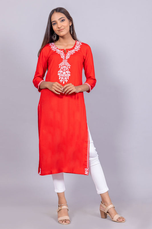 Cotton Chikankari Kurti (RED)