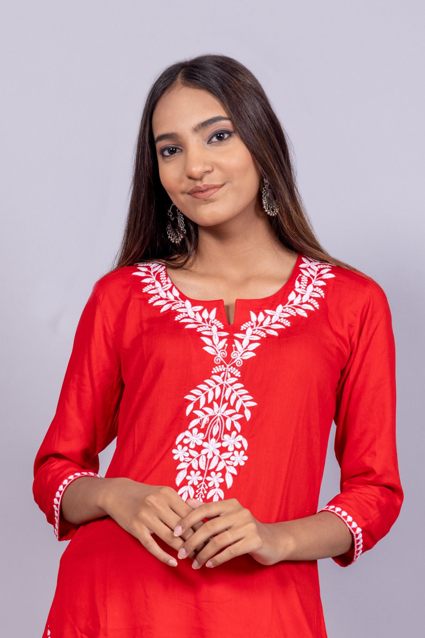 Cotton Chikankari Kurti (RED)