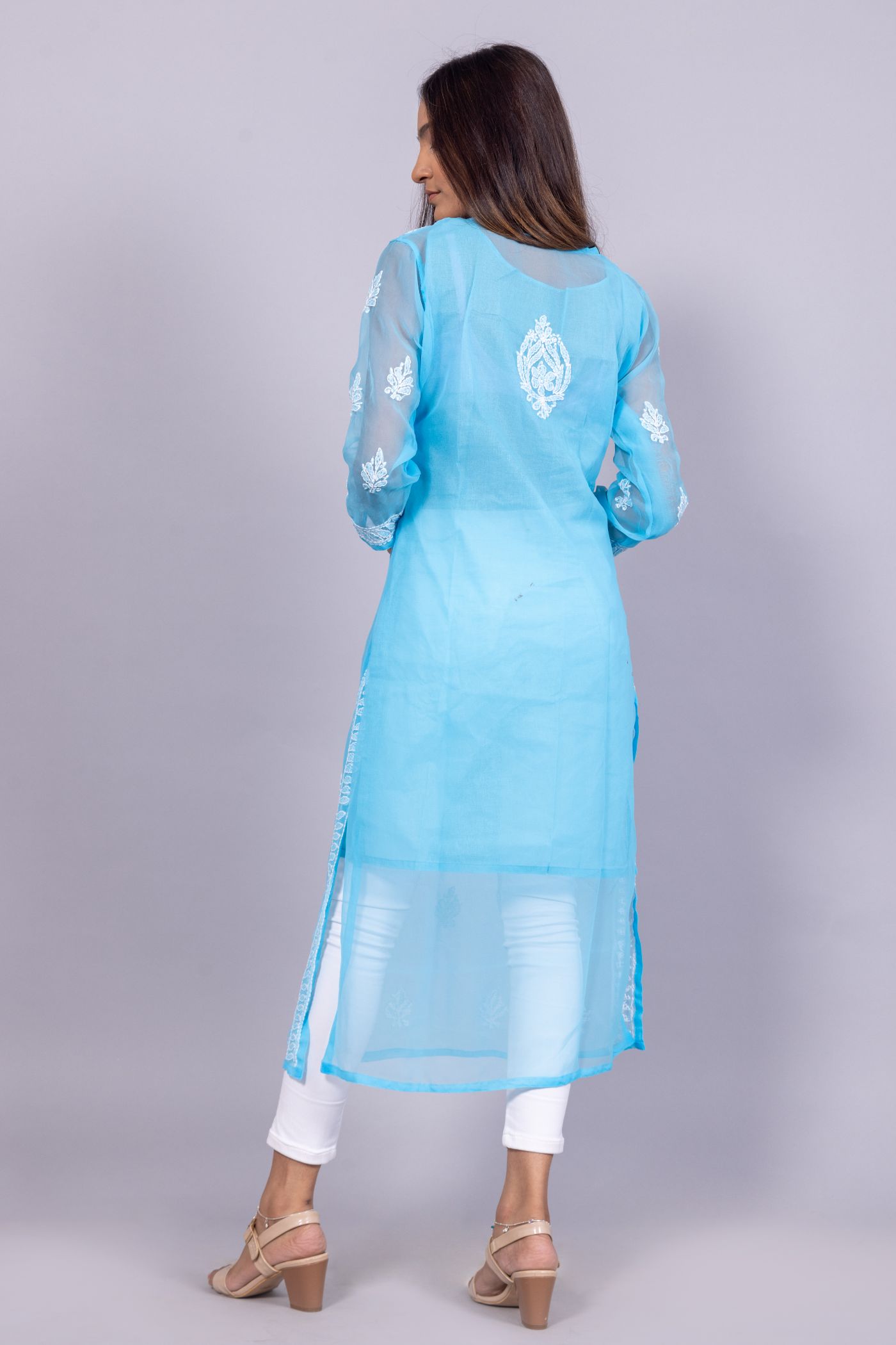 Georgette Chikankari Kurti (Sky Blue)