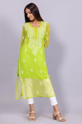 Georgette Chikankari Kurti (Green)