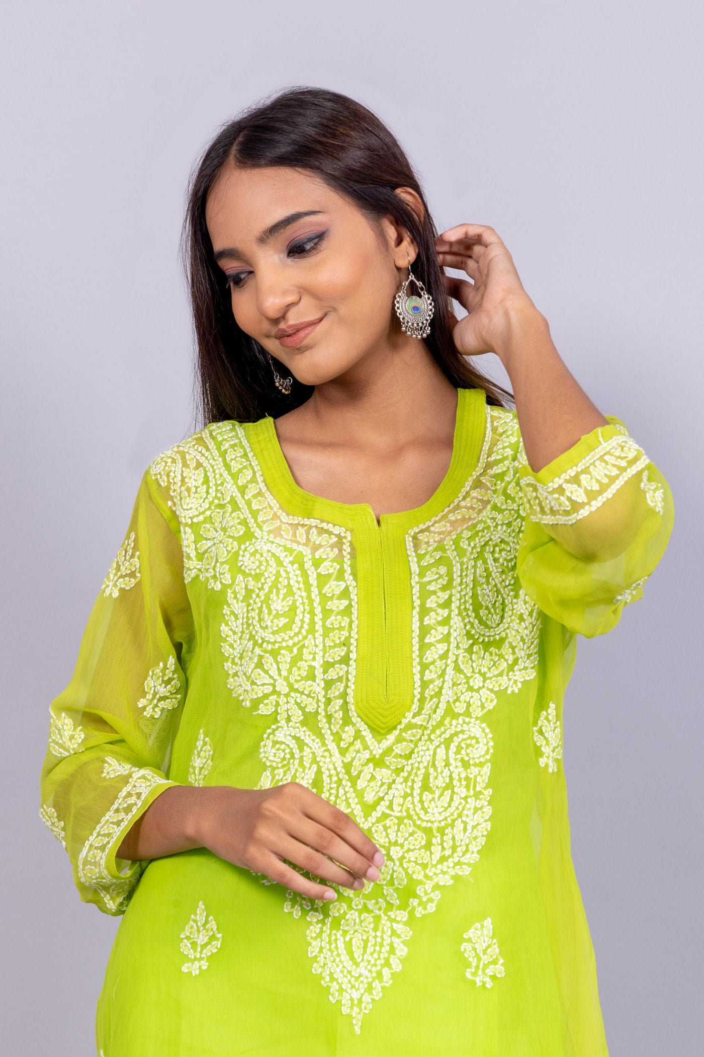 Georgette Chikankari Kurti (Green)