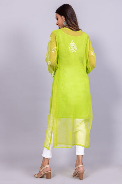 Georgette Chikankari Kurti (Green)