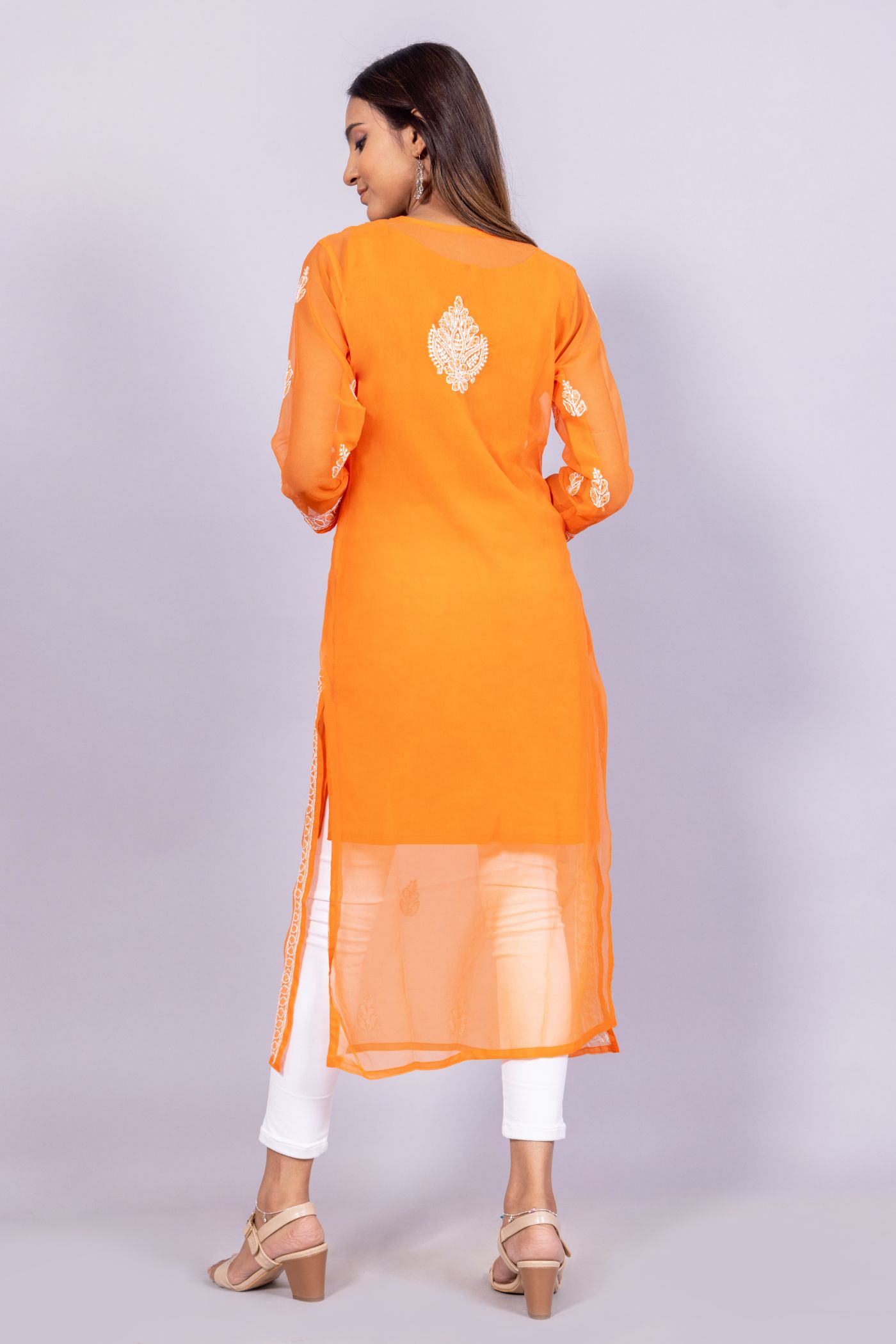 Georgette Chikankari Kurti (Orange)