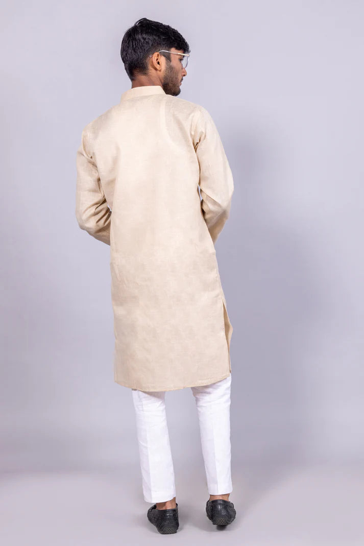 Men’s Beige Long Cotton Kurta – Elegant Minimalism for Every Occasion