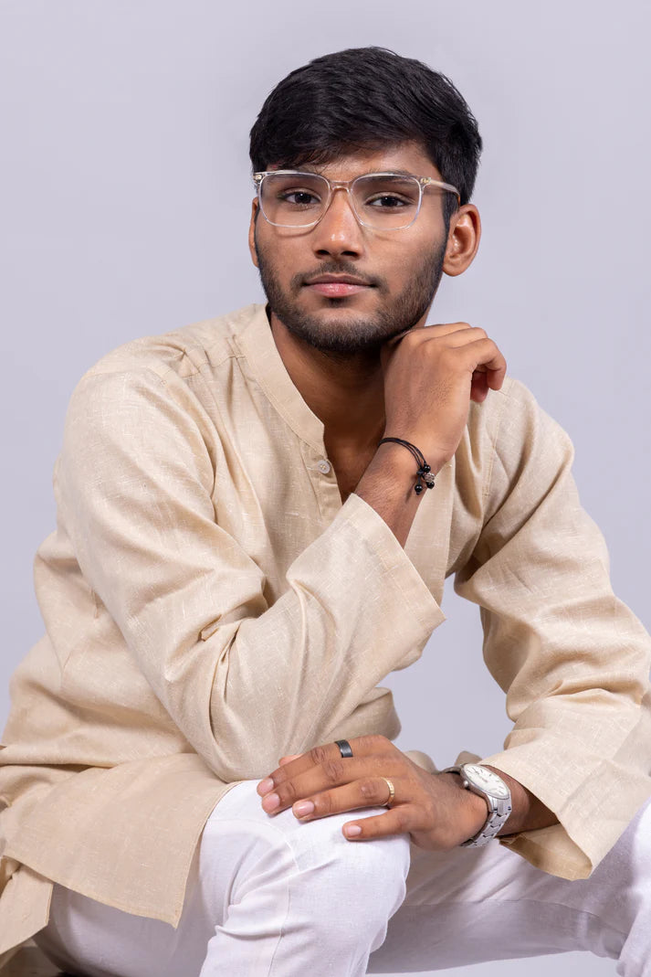 Men’s Beige Long Cotton Kurta – Elegant Minimalism for Every Occasion