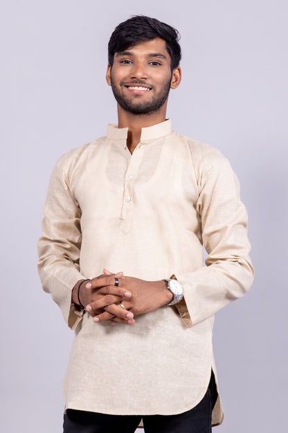 Cotton Blend Solid Casual Short Kurta for Men Long Sleeve Mandarin Collar Stylish Shirt Kurta for Men