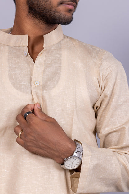 Cotton Blend Solid Casual Short Kurta for Men Long Sleeve Mandarin Collar Stylish Shirt Kurta for Men