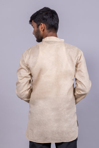 Cotton Blend Solid Casual Short Kurta for Men Long Sleeve Mandarin Collar Stylish Shirt Kurta for Men