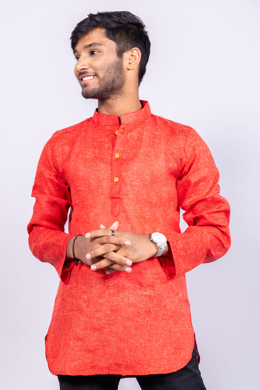 Cotton Blend Solid Casual Short Kurta for Men Long Sleeve Mandarin Collar Stylish Shirt Kurta for Men