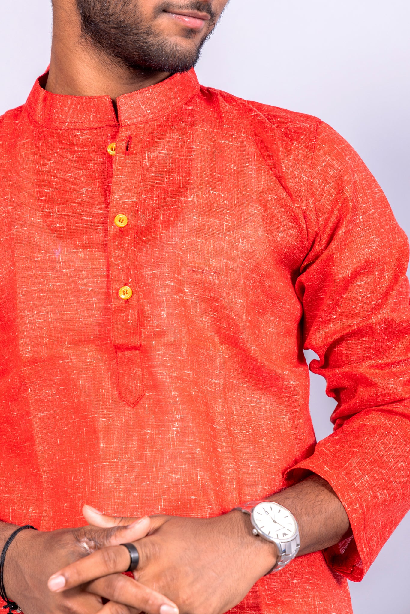 Cotton Blend Solid Casual Short Kurta for Men Long Sleeve Mandarin Collar Stylish Shirt Kurta for Men