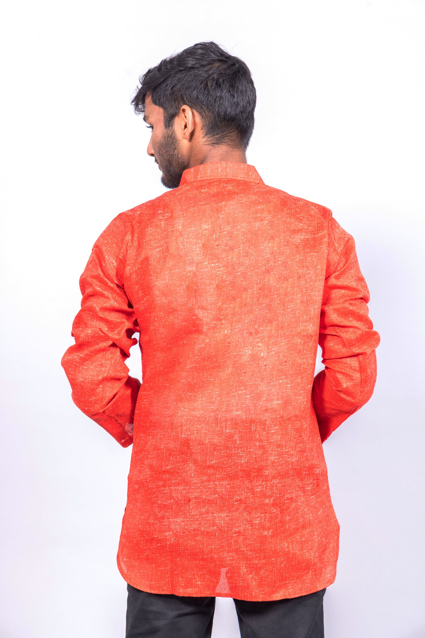 Cotton Blend Solid Casual Short Kurta for Men Long Sleeve Mandarin Collar Stylish Shirt Kurta for Men