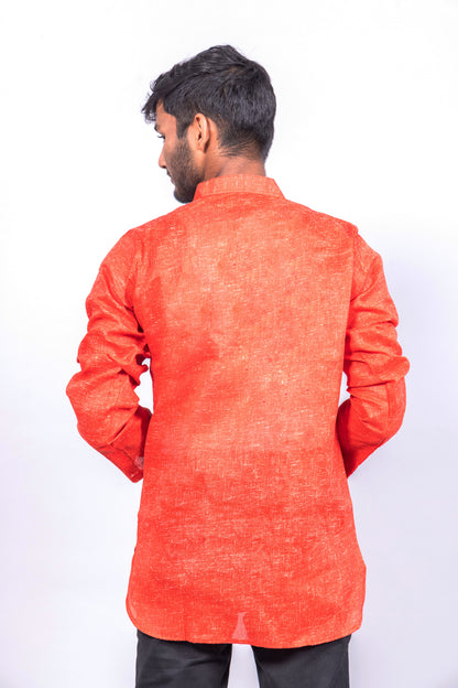 Cotton Blend Solid Casual Short Kurta for Men Long Sleeve Mandarin Collar Stylish Shirt Kurta for Men