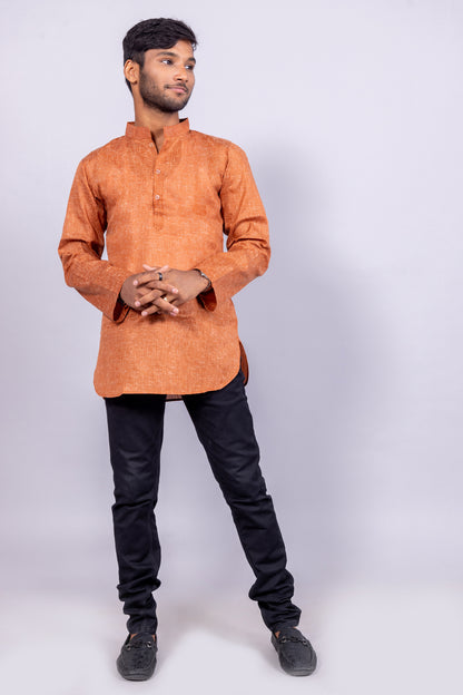 Cotton Blend Solid Casual Short Kurta for Men Long Sleeve Mandarin Collar Stylish Shirt Kurta for Men