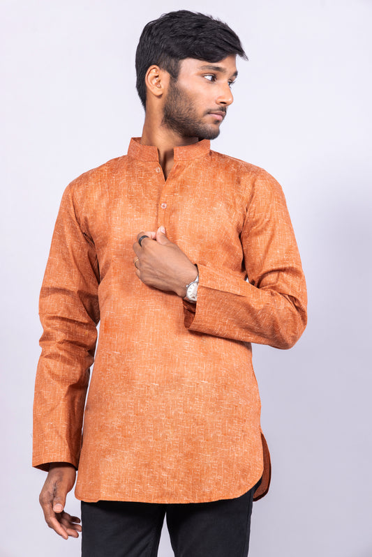 Cotton Blend Solid Casual Short Kurta for Men Long Sleeve Mandarin Collar Stylish Shirt Kurta for Men