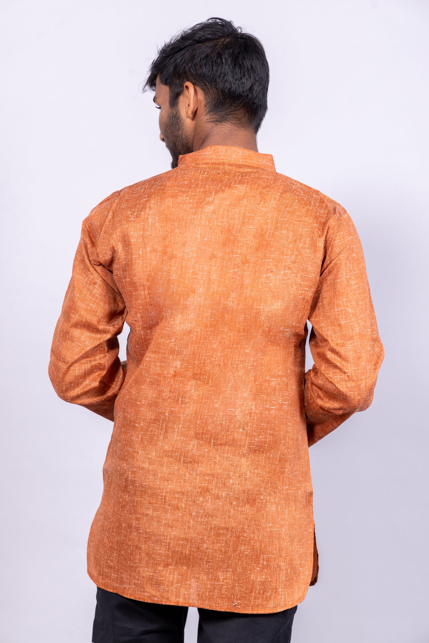 Cotton Blend Solid Casual Short Kurta for Men Long Sleeve Mandarin Collar Stylish Shirt Kurta for Men