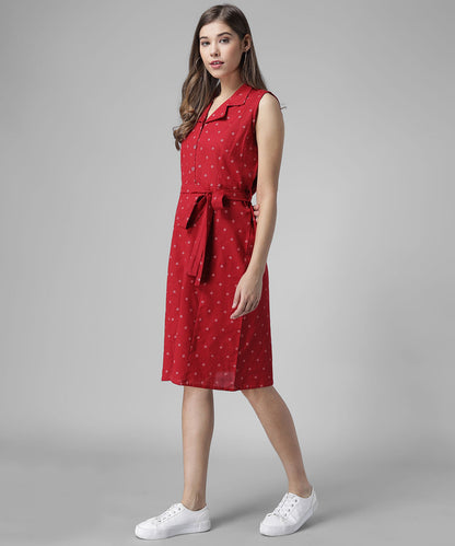 Stylish Knee-Length Day Dress with Pockets and Tie-Up Waist RUDRAAKSHA