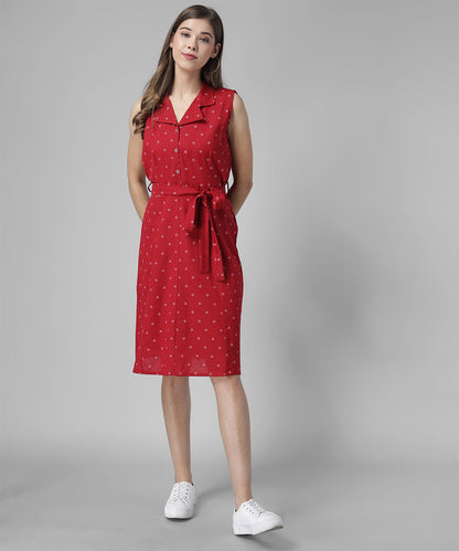 Stylish Knee-Length Day Dress with Pockets and Tie-Up Waist RUDRAAKSHA