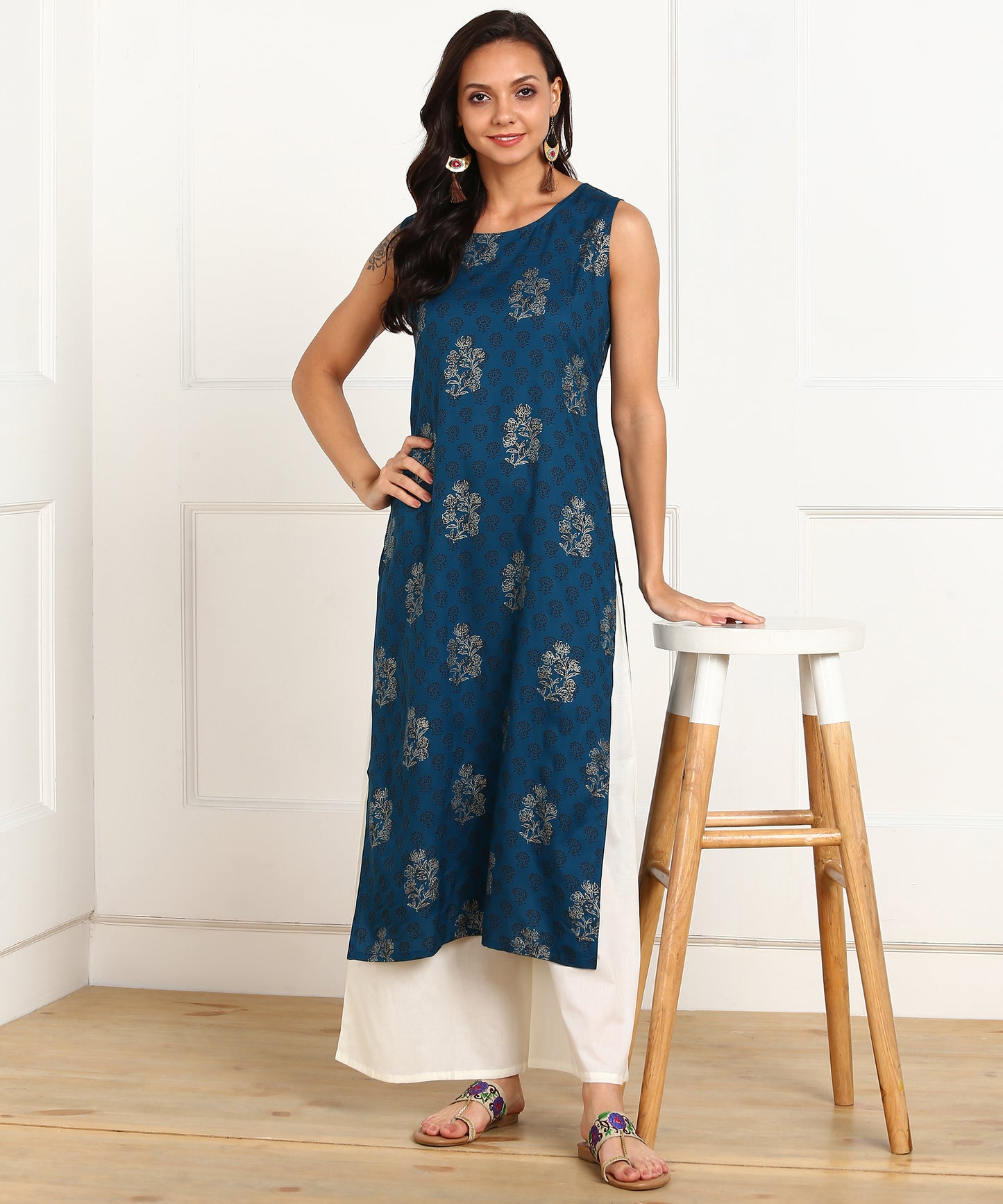 Rudraaksha Straight Kurta with Palazzo Set