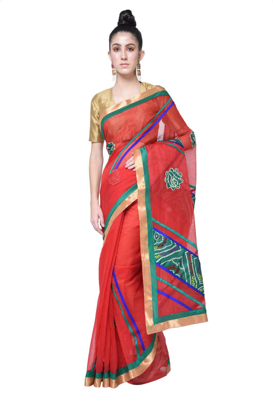 Rudraaaksha Women's Printed Saree With Unstitched Blouse Piece