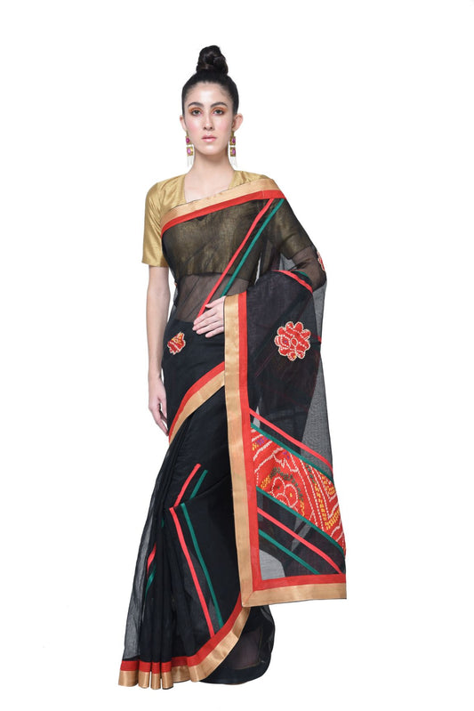 Rudraaaksha Women's Printed Saree With Unstitched Blouse Piece