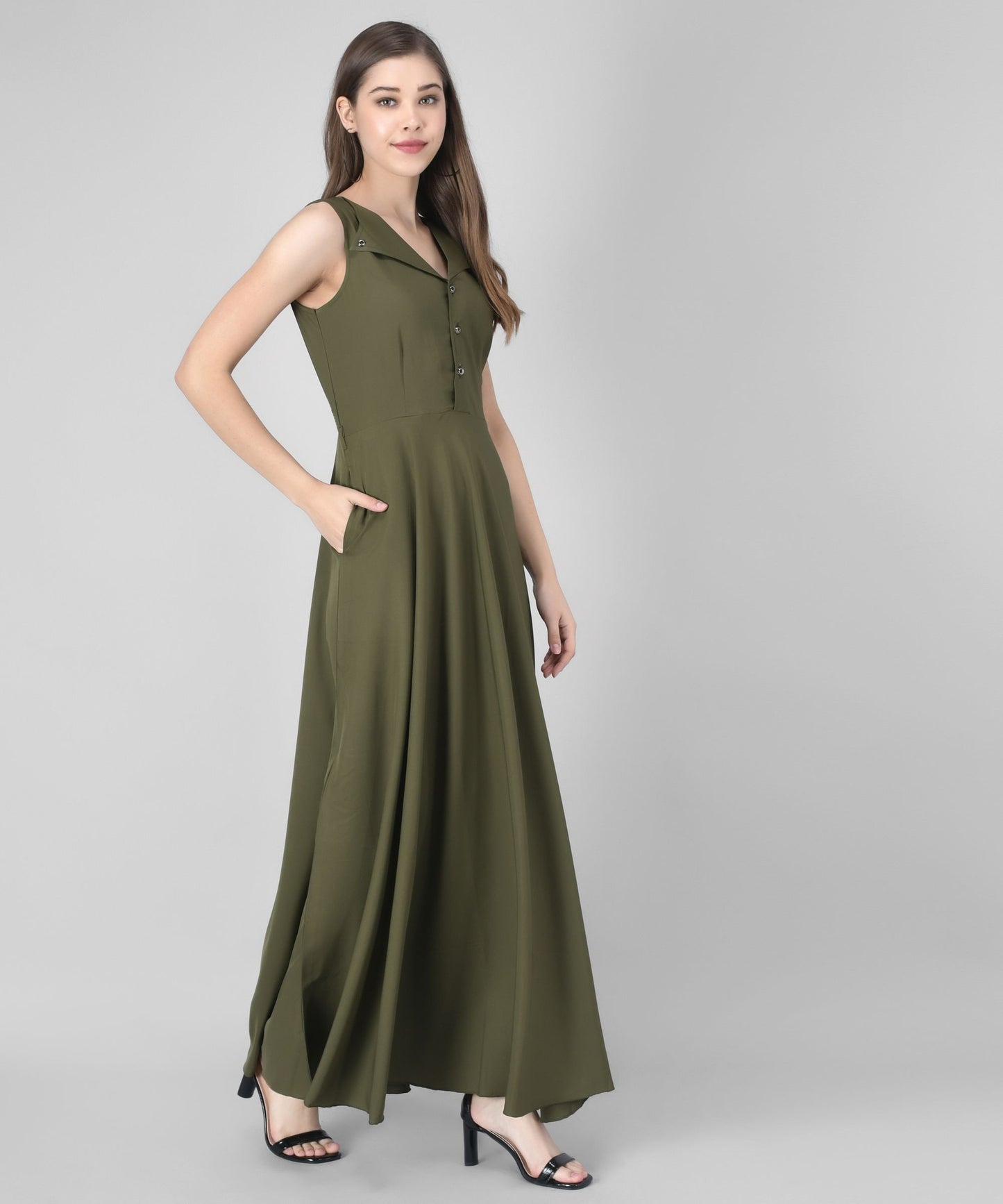 women crepe fit and flary dress