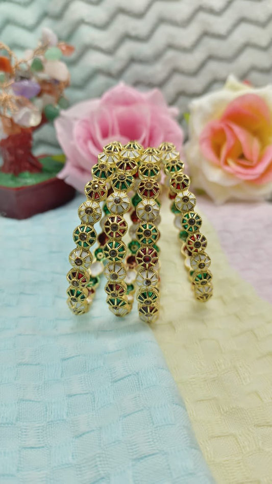 Rudraaksha Gold-Plated Meenakari Bangle Set with Red and Green MeenakariB02