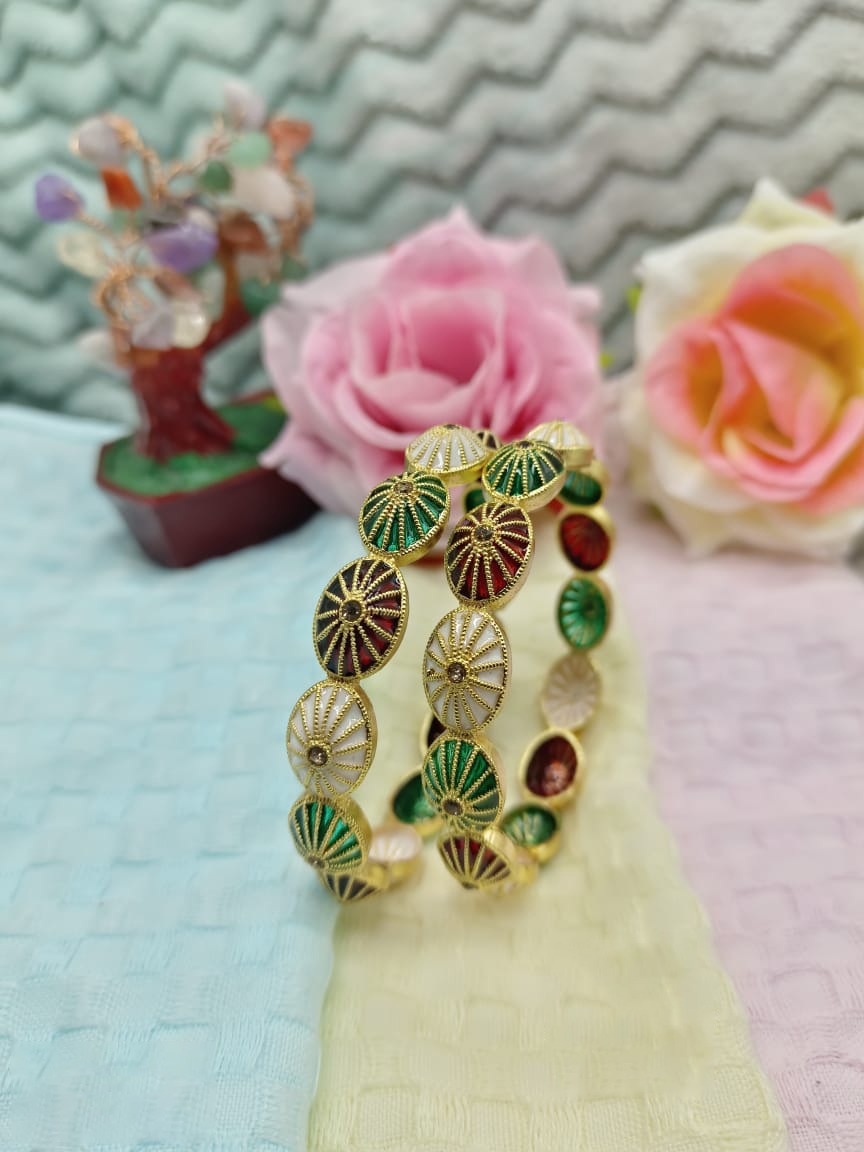 Rudraaksha Gold-Plated Meenakari Bangle Set with Red and Green Meenakari