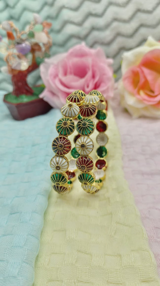 Rudraaksha Gold-Plated Meenakari Bangle Set with Red and Green Meenakari