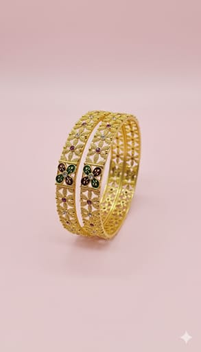 Rudraaksha Gold-Plated Meenakari Bangle Set with Red and Green MeenakariB03