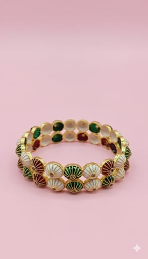 Rudraaksha Gold-Plated Meenakari Bangle Set with Red and Green Meenakari