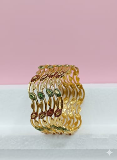 Rudraaksha Gold-Plated Meenakari Bangle Set with Red and Green Meenakari_B04