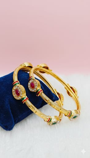Rudraaksha Gold-Plated Meenakari Bangle Set with Red and Green Meenakari(SET OF 2)_B06